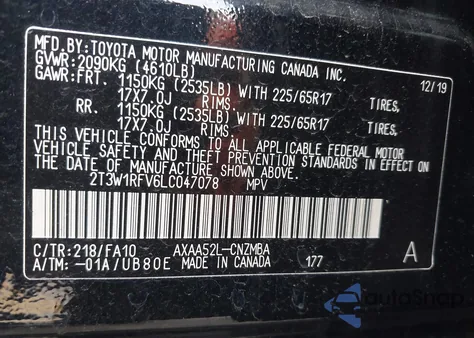 2020 Toyota Rav4 Xle из США, поврежденный, VIN 2T3W1RFV6LC047078